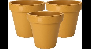 Pro Garden Plantenpot/bloempot Botanic - 3x - Tuin buiten - kunststof - okergeel - Dia 30 cm - rond