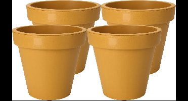 Pro Garden Plantenpot/bloempot Botanic - 4x - Tuin buiten - kunststof - okergeel - Dia 25 cm - rond