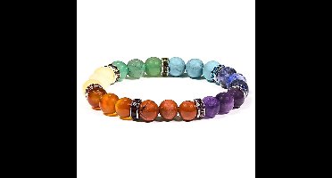 Armband 7 chakra's elastisch ; circa 0,9 cm -in geschenktasje met geluksmuntjes
