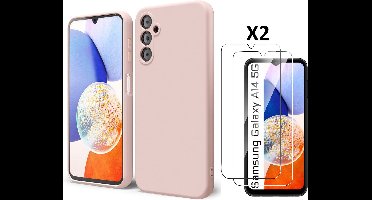 Hoesje Geschikt Voor Samsung Galaxy A14 Hoesje siliconen Pink Sand zacht siliconen hoesje TPU backcover - Met Screenprotector - 2 stuks
