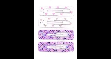 Klik-klak haarspeldjes rechthoek paars-wit met strass punt