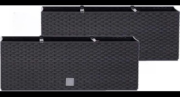 Prosperplast Bloembak/plantenbak met water irrigatiesysteem - Set van 2x stuks - Rato - antraciet - 51 x 19 x 18 cm