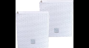 Prosperplast Bloempot/plantenpot Rato - 2x - rotan look - met binnenpot - wit - 32 x 32 x 33 cm - kunststof