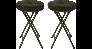 Home & Styling Bijzet krukje/stoel - 2x - Opvouwbaar - Donkergroen - Ribcord - D33 x H49 cm