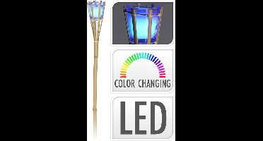 Bamboe tuinfakkels - 4x - citronella - met LED verlichting - 76 cm