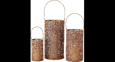 Mooie set van 3 mat roestbruine windlichten