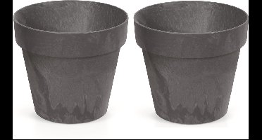 Prosperplast Bloempot/plantenpot - 2x - betonlook - antraciet - kunststof - Dia 20 cm - buiten/binnen