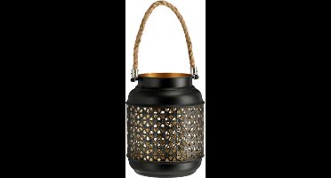 Cepewa Windlicht - kaarshouder - zwart met goudkleurig - 18 cm - lantaarn - metaal