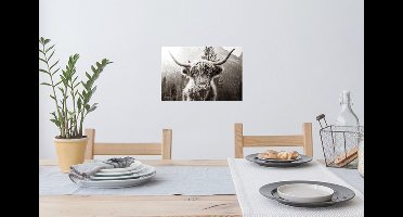 Muurstickers - Sticker Folie - Schotse hooglander - Koe - Dieren - Zwart - Wit - 30x20 cm - Plakfolie - Muurstickers Kinderkamer - Zelfklevend Behang - Zelfklevend behangpapier - Stickerfolie