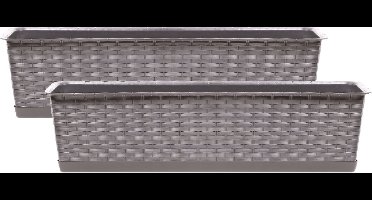Prosperplast Plantenbak/bloembak Ratolla - 2x - 60 x 17 x 15 cm kunststof - taupe - met opvangschaal