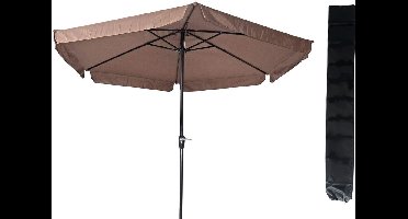 Parasol Gemini - taupe - Ø300 cm - handig opdraaisysteem - inclusief opberghoes