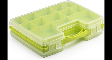 Plasticforte Opbergkoffertje/opbergdoos/sorteerbox - 21-vaks - kunststof - groen - 28 x 21 x 6 cm - Sorteerdoos kleine spulletjes