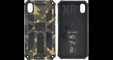 Hoesje Geschikt voor iPhone XR Hoesje - Rugged Extreme Backcover Army Camouflage met Kickstand - Groen