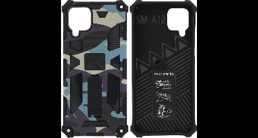 Hoesje Geschikt Voor Samsung Galaxy A12 (5G) Hoesje - Rugged Extreme Backcover Camouflage met Kickstand – Paars