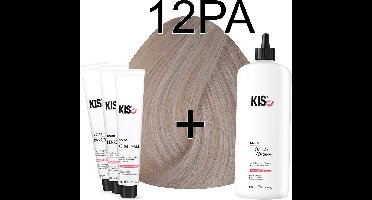 Kis KeraCream Color - 100ml - Haarverf Set - 12PA Ultralicht parel as | KIS - (3 x haarverf & 1L waterstofperoxide)