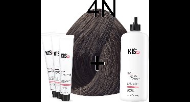 Kis KeraCream Color - 100ml - Haarverf Set - 4N Middelbruin | KIS - (3 x haarverf & 1L waterstofperoxide)