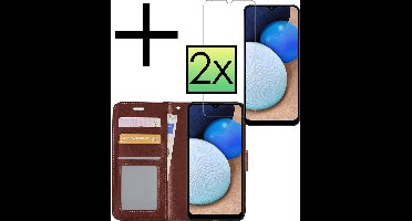 Hoesje - Met 2x Screenprotector - Geschikt voor Samsung Galaxy A02s - Luxe Pasjeshouder - Bookcase Portemonee - Flip Case - Kunstleer Book Case - Flipcase Hoes - Book Cover - Walletcase - Portemonneehoes - Bruin