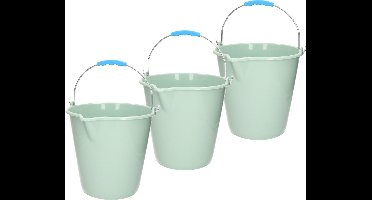 Plasticforte Emmers - 3x stuks - met schenktuit - 12 Liter - mintgroen - schoonmaakemmer