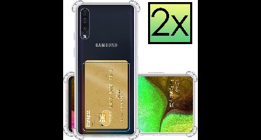 Hoesje - 2 Stuks - Geschikt voor Samsung Galaxy A70 / A70s - Met Pashouder en Kaarthouder - Telefoon Hoes Shockproof - Siliconen Case - Back Cover - Shock Proof - Pasjes Houder - Transparant