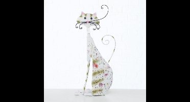 Metalen Poes Staand gebloemd