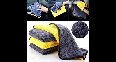 2x Premium Microvezel Auto Droogdoek - 40cm x 40cm - Poetsdoek- Duurzaam – 40x40 cm - geel/grijs - van Heble®