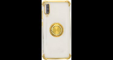 Hoesje Geschikt Voor Samsung Galaxy A70 hoesje silicone met ringhouder Back Cover Case - Transparant/Goud