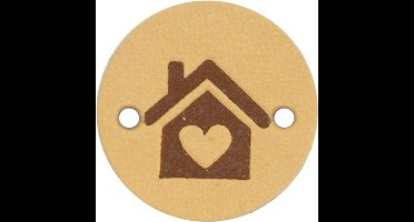 Durable Leren Rond Label met Huisje Opdruk – 2 cm – Set van 2 Stuks