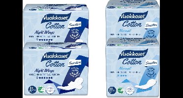 Vuokkoset Organic Cotton - Maandverband Set - Normaal/Nacht - Biologisch Katoen - Wings - Voor Vrouwen