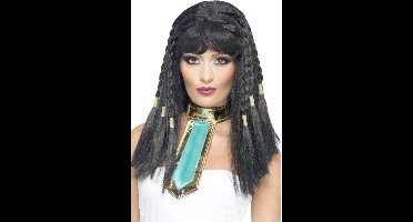 Smiffy's Cleopatra pruik - met vlechten - zwart - dames - Egyptische pruik met gouden accenten - damespruik - Carnaval verkleedpruik
