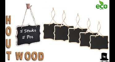 Bob Online ™ - 5 Stuks – Mini Houten Krijtborden – Houten Krijtborden Prijskaartjes – Bruiloft Decoratie – Kleine Houten Bericht Krijtborden – Mini Wooden Chalkboards – Mini Houten Hangende Schoolbordborden inclusief Jute Koord – Dubbelzijdig