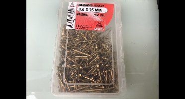 Deltafix. Koper spijker. Messing bolkop. 1.6 x 25 mm. 200 gram. Draad nagel.
