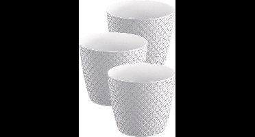 3x stuks orient stijl plantenpot/bloempot kunststof dia 13 cm en hoogte 11 cm in het parel wit voor binnen/buiten