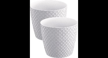 2x stuks orient stijl plantenpot/bloempot kunststof dia 13 cm en hoogte 11 cm in het parel wit voor binnen/buiten