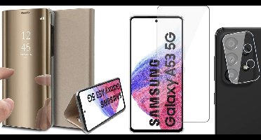 Hoesje geschikt voor Samsung Galaxy A53 - Book Case Spiegel Wallet Cover Hoes Goud - Tempered Glass Screenprotector - Camera Lens Protector