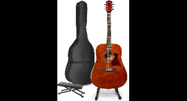 Akoestische gitaar voor beginners - MAX SoloJam Western gitaar 4/4 - Incl. gitaar standaard, voetsteun, gitaar stemapparaat, gitaartas en 2x plectrum - Bruin (hout)