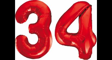 Folieballon 34 jaar rood 86cm
