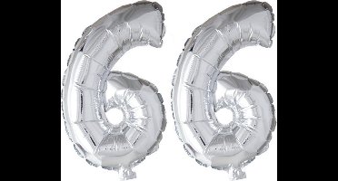 Folieballon 66 jaar zilver 41cm