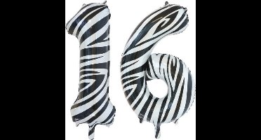 Folieballon 16 jaar zebra 86cm