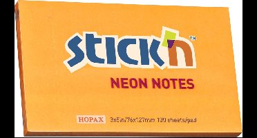Stick'n sticky notes - 76x127mm, neon oranje, 100 memoblaadjes