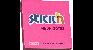 Stick'n sticky notes - 76x76mm, neon magenta, 100 memoblaadjes