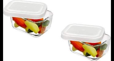 Pasabahce Snowbox - Vershoudbakjes Met Groene Deksel - Set van 2 - 420 ml