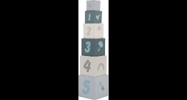 Label Label - Houten Stapelblokken - Blauw - FSC Hout - 6 Blokken met Illustraties en Cijfers - Stimuleert Motoriek en Herkenning van Vormen - Geschikt voor Kindjes vanaf 12 Maanden