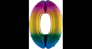 Folieballon Cijfer 0 Regenboog - 41cm