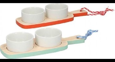 Alpina Tapas Amuse set Hout - Porselein- 23 cm - Blank hout - Rood - 3-delig