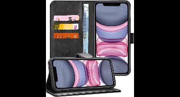Hoesje geschikt voor iPhone 11 - Book Case Kunstleer Pasjeshouder Zwart