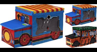 Set van 2 Speelgoedkisten en kinderzitje - opbergbox - kind - opbergruimte -  stuks - safari en circus