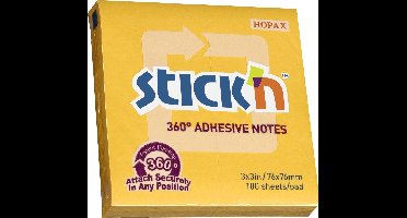 Stick'n Adhesive Notes - 360 Graden Lijmrand - Sticky Notes - 76x76mm - Goudgeel - 100 Memoblaadjes