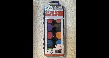 verfsetje, waterverf met 12 kleuren en een kwastje, kinderverf, hobbyverf