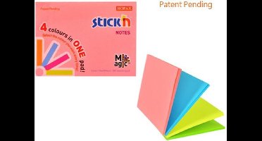 Stick'n Memoblok Magic - Sticky Notes - 76x101mm - 4 Verschillende Neon Kleuren - 100 Memoblaadjes