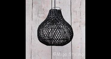 Rieten - Hanglamp - Klein - Bol - Dia30cm - Zwart - Met Pendel